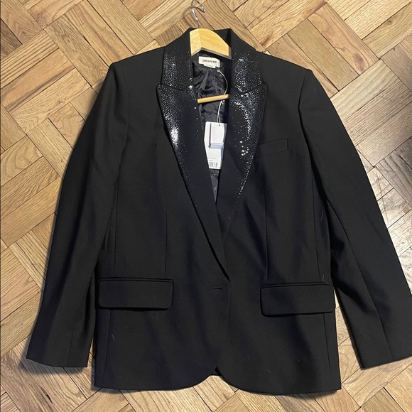 Zadig & Voltaire Black Blazer with Glitter Detail on collar size 40 about a 8-10 - Picture 3 of 14